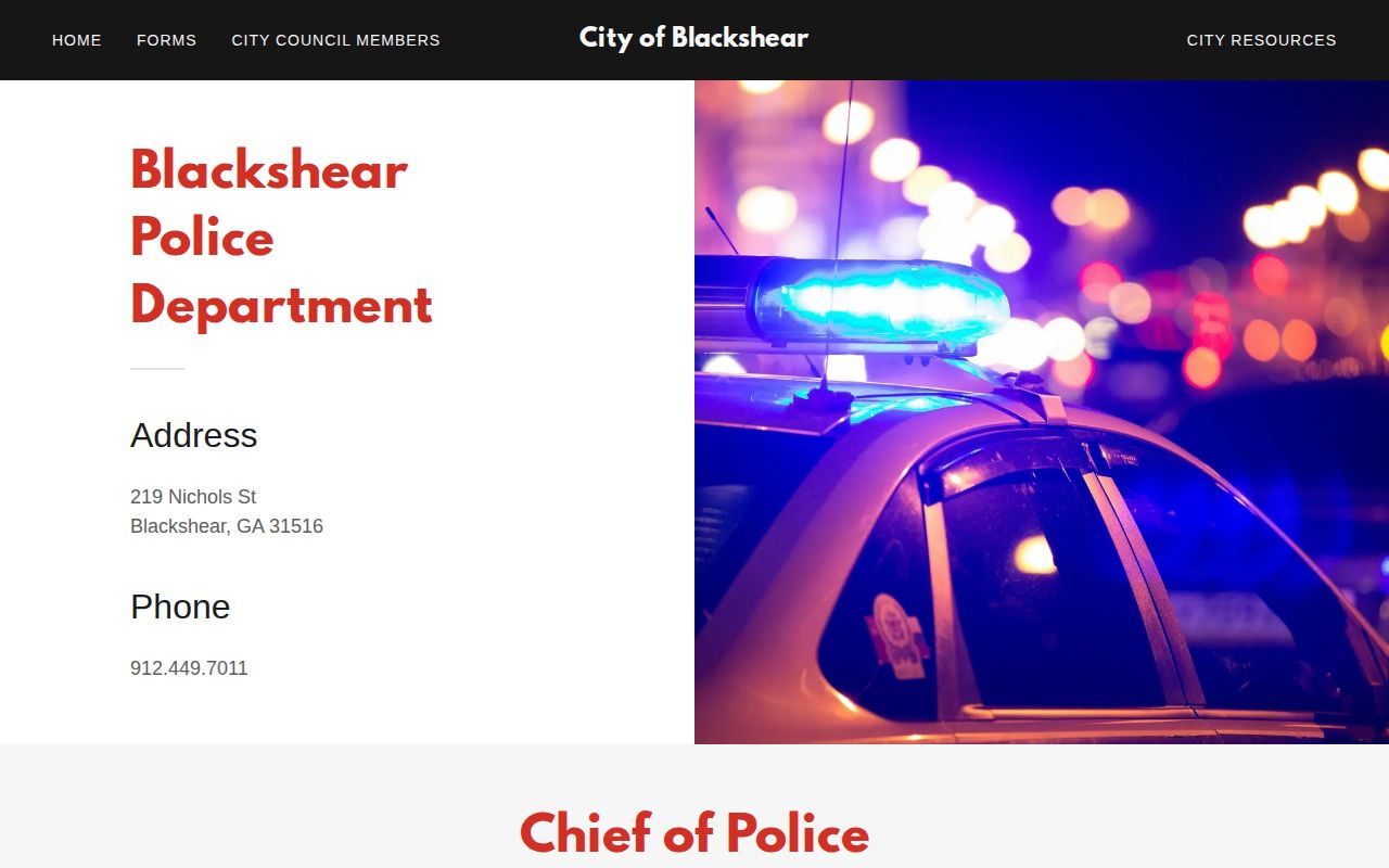 Blackshear Police Department official contact page for city arrest records