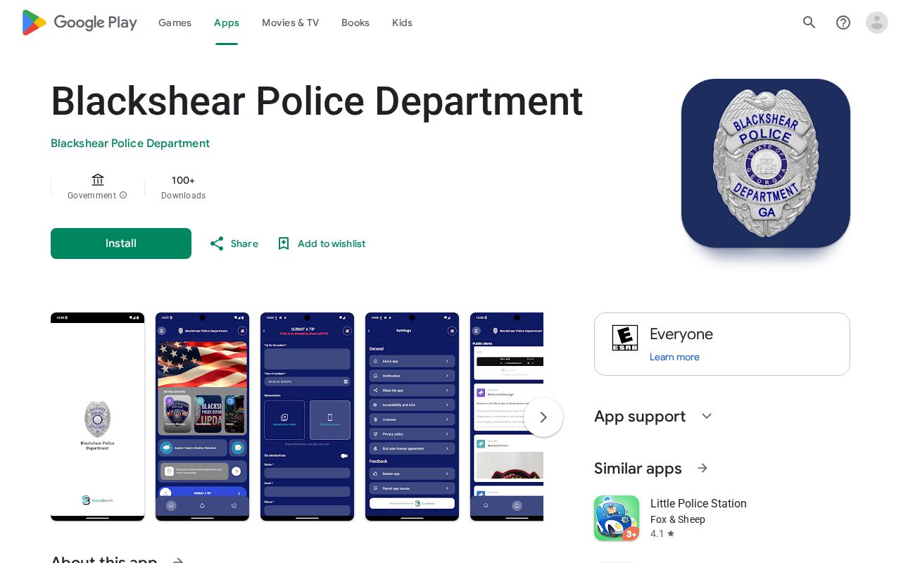 Blackshear Police wanted-list and public-safety tip app record interface