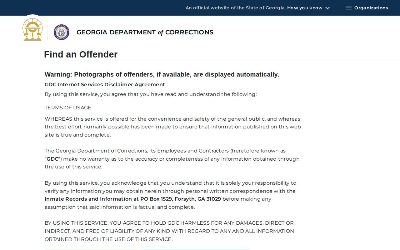 Georgia Department of Corrections offender search for Pierce County custody questions